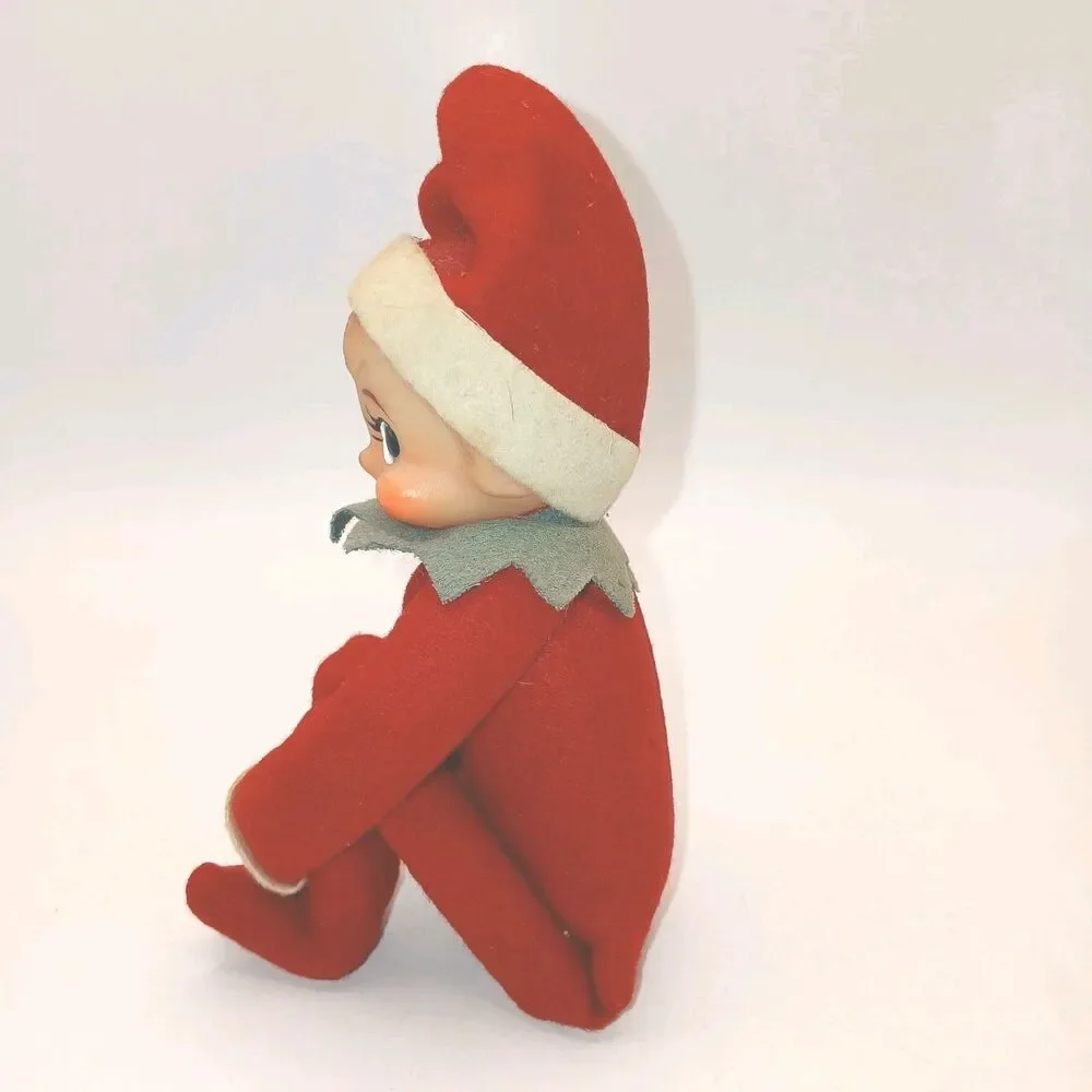 Vintage Inarco Japan Pixie Elf Knee hugger Red White Green Felt Foil Label 9